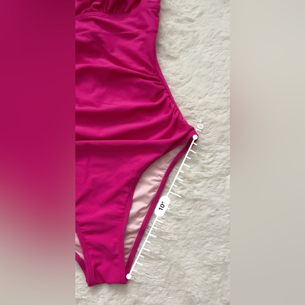 NWT CUPSHE Women's Deep V-Neck Ruffled Lace Up One Piece Swimsuit Hot Pink Small - Picture 7 of 13